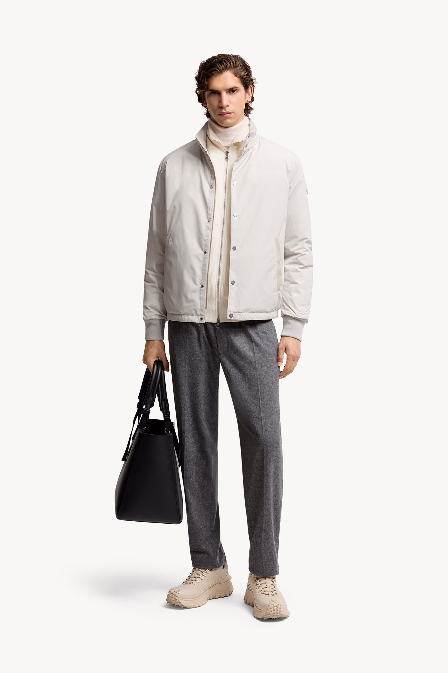 Lanques Leather-Trimmed Short Down Jacket Men Ice Grey Moncler 0
